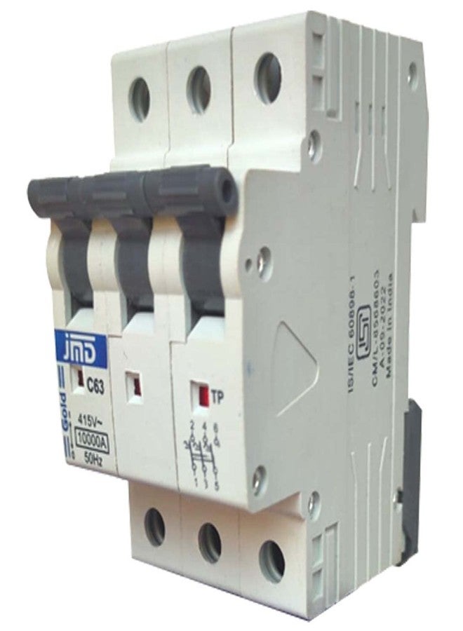 J M D GOLD JMD GOLD 63/A TP C-Curve 415-V/10000A/Breaking Capacity, 50-HZ ISI Mark Triple Pole MCB - Image 2